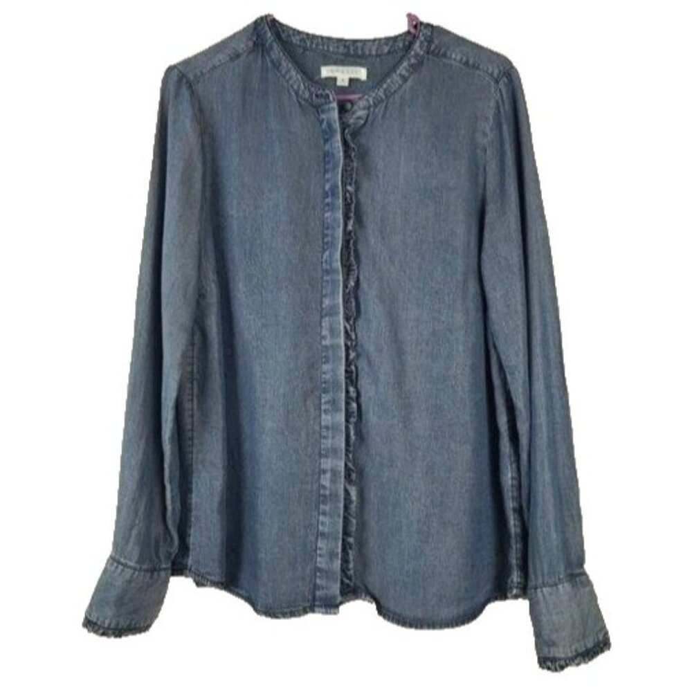 Downeast Womens Shirt Medium Blue Chambray Long Sleeve Button Up Preppy Casual